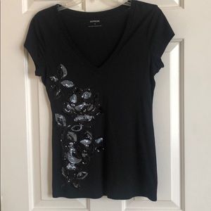 EXPRESS Black sequin tee - Size S